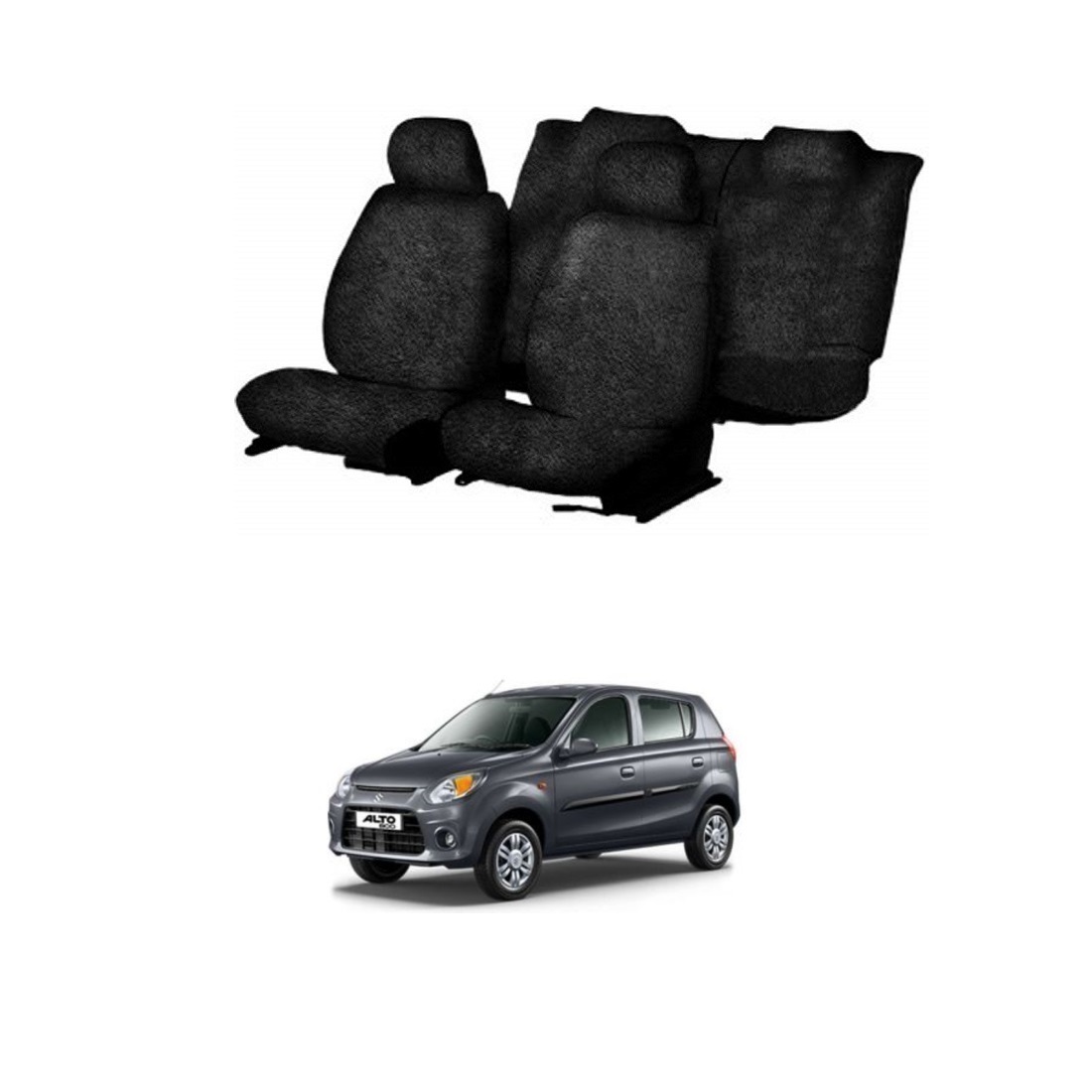 Cotton Towel Car Seat Cover for Maruti Suzuki Alto 800 (Black)