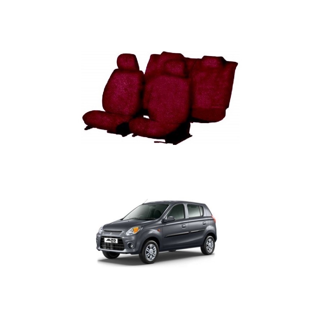 Cotton Towel Car Seat Cover for Maruti Suzuki Alto 800 (Maroon)