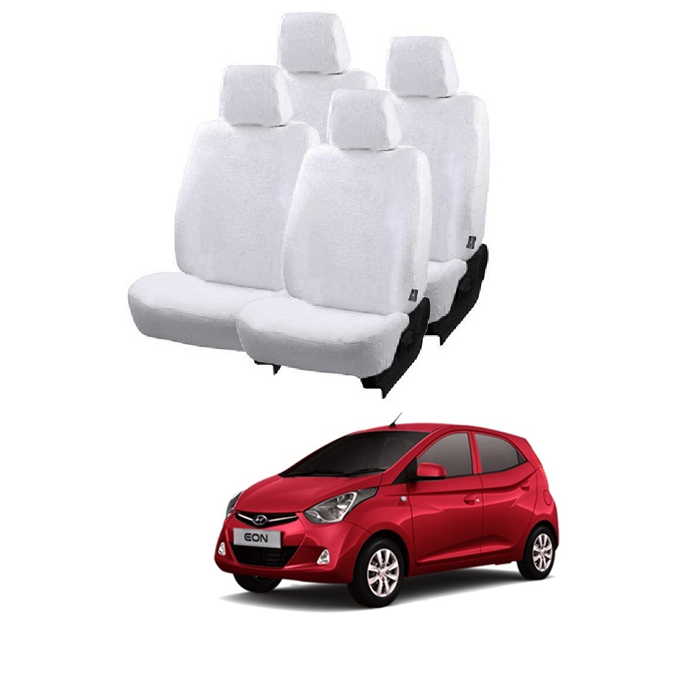 Cotton Towel Car Seat Cover For Hyundai Eon (White)