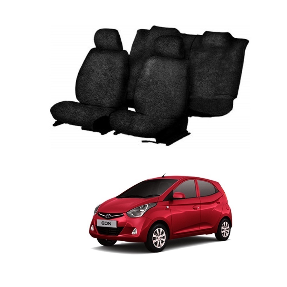 Cotton Towel Car Seat Cover For Hyundai Eon (Black)
