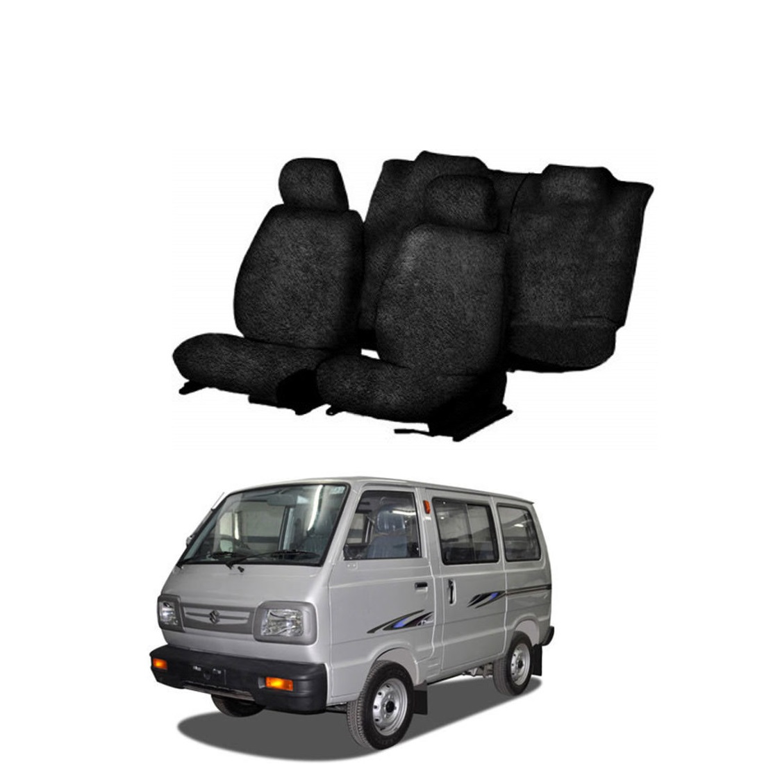 Cotton Towel Car Seat Cover For Maruti Omni  (5 Seater) (Black)