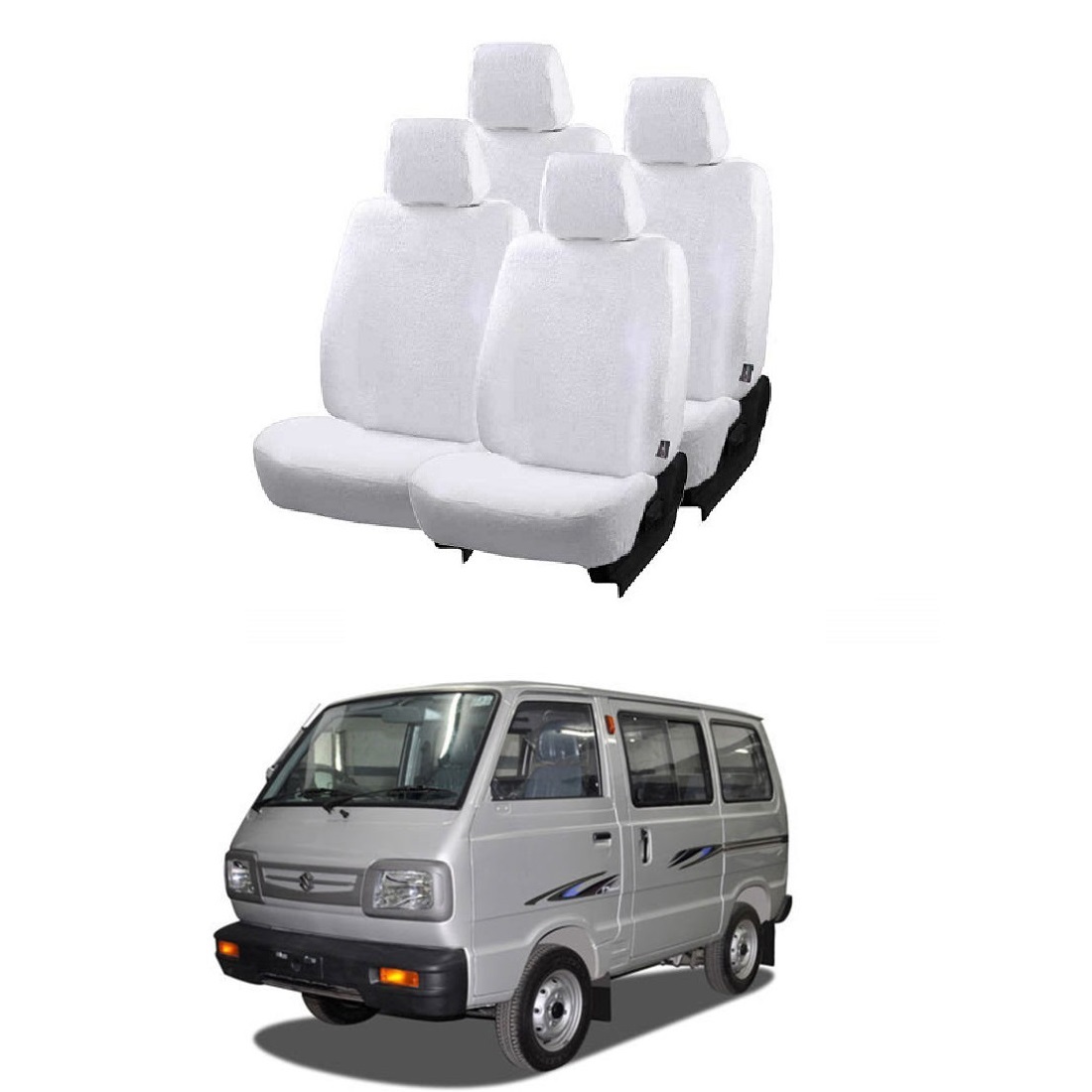 Cotton Towel Car Seat Cover For Maruti Omni (5 Seater) (White)