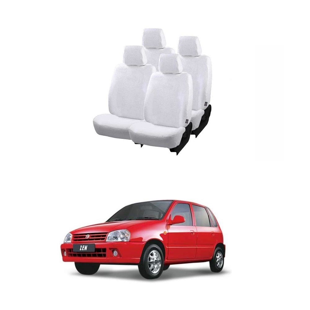 Cotton Car Seat Cover For Maruti Zen (White)